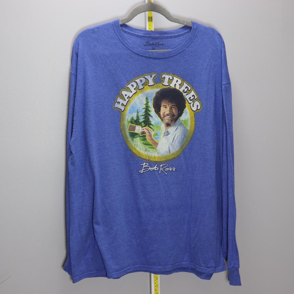 Bob Ross Happy Trees Long‎ Sleeve Blue Graphic Tee Size XL